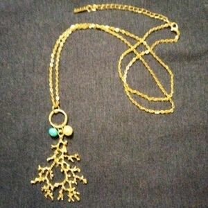 3 for💲25🌟gold-tone coral branch seaside necklace faux pearl & blue bead ocean